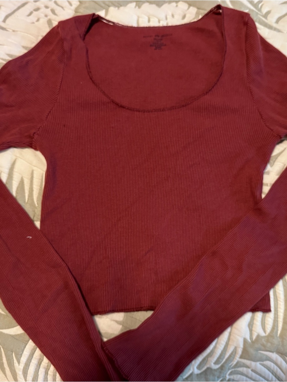 Brandy Melville McKenna ribbed scoop neck long sleeve top in burgundy